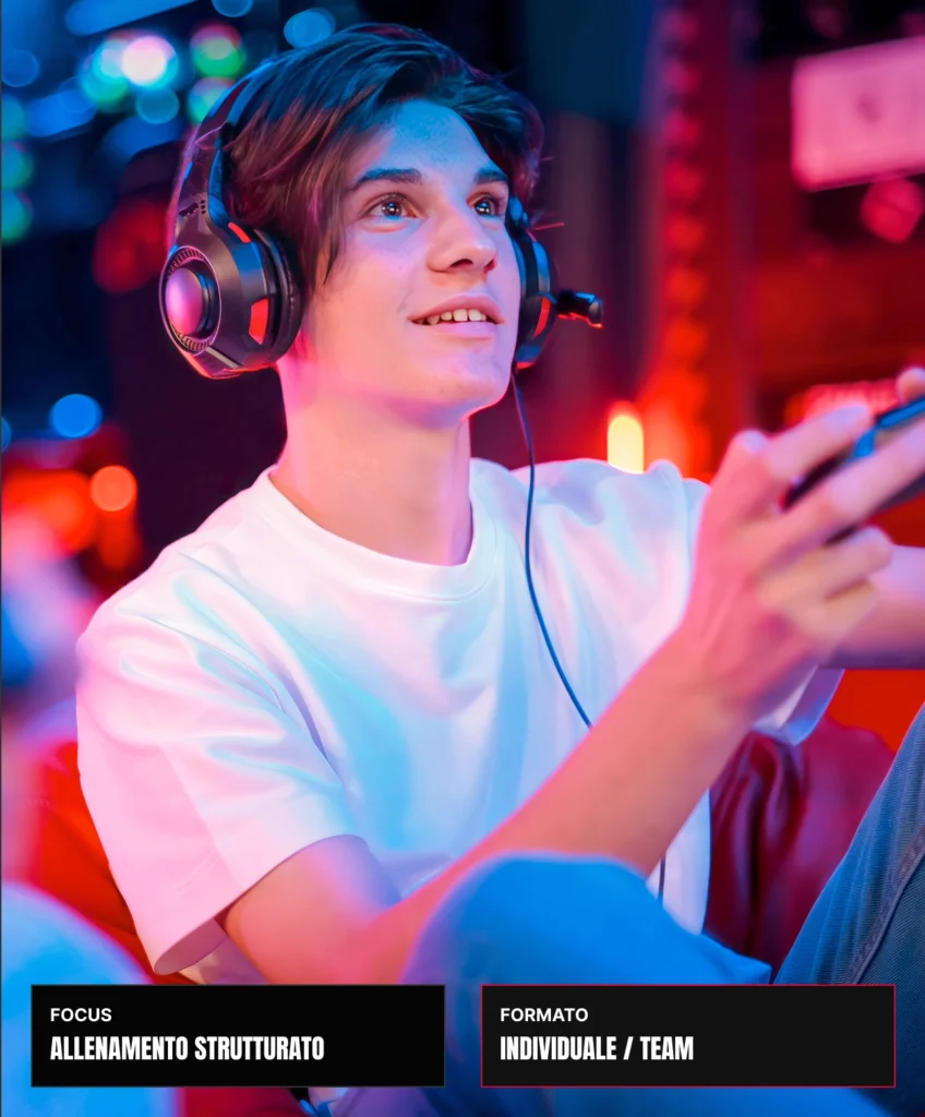 Due giovani gamer giocano insieme con controller e cuffie in un ambiente illuminato da luci colorate